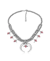 American West Jewelry Sterling Silver and Rhodonite Gemstone Squash Blossom Necklace, 17 - 20 Inches