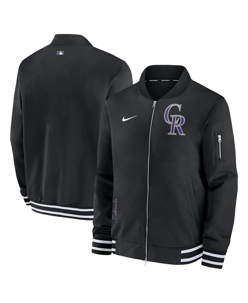 Nike Men's Black Colorado Rockies Authentic Collection Full-Zip Bomber Jacket