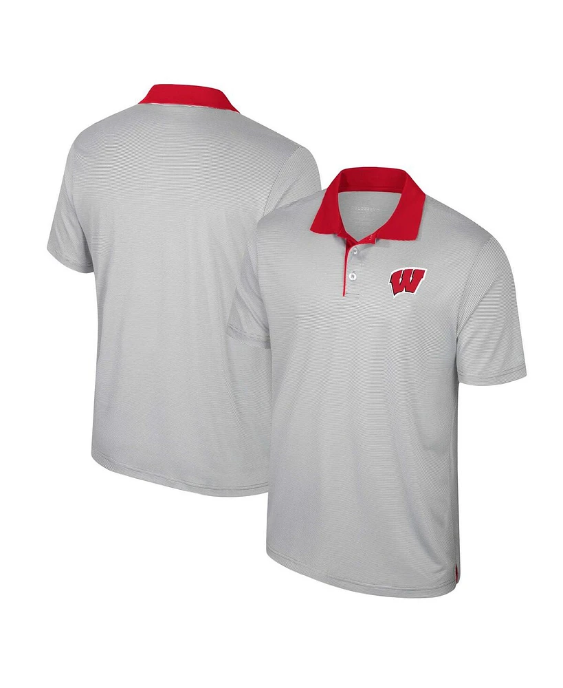 Colosseum Men's Gray Wisconsin Badgers Tuck Striped Polo Shirt