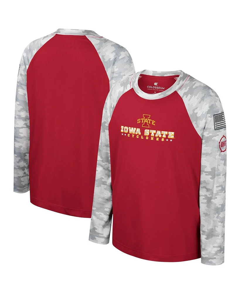 Colosseum Big Boys and Girls Cardinal/Camo Iowa State Cyclones Oht Military Appreciation Dark Star Raglan Long Sleeve T-Shirt