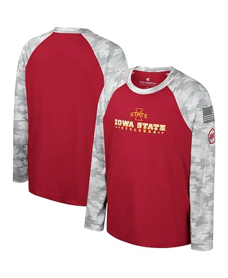 Colosseum Big Boys and Girls Cardinal/Camo Iowa State Cyclones Oht Military Appreciation Dark Star Raglan Long Sleeve T-Shirt