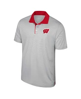 Colosseum Men's Gray Wisconsin Badgers Tuck Striped Polo Shirt