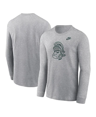 Nike Men's Heather Gray Michigan State Spartans Legacy Primary Logo Long Sleeve T-Shirt