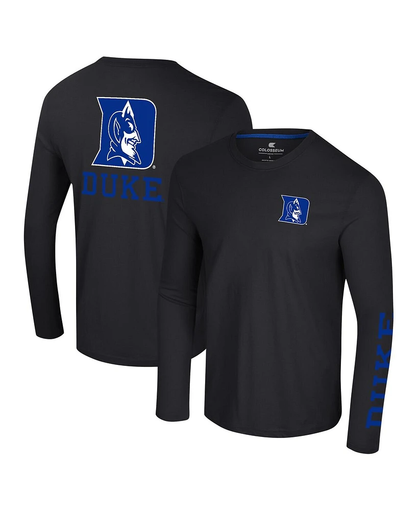 Colosseum Men's Black Duke Blue Devils Logo Lockup 3-Hit Active Blend Long Sleeve T-Shirt