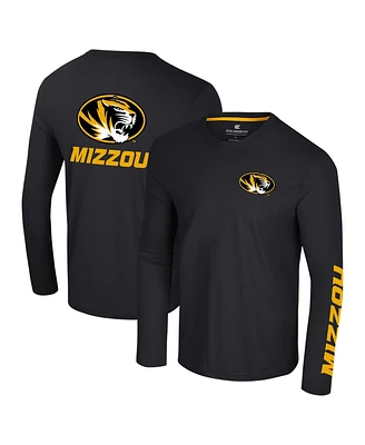 Colosseum Men's Black Missouri Tigers Logo Lockup 3-Hit Active Blend Long Sleeve T-Shirt