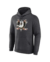 Fanatics Men's Heather Charcoal Anaheim Ducks Primary Logo Fleece Pullover Hoodie