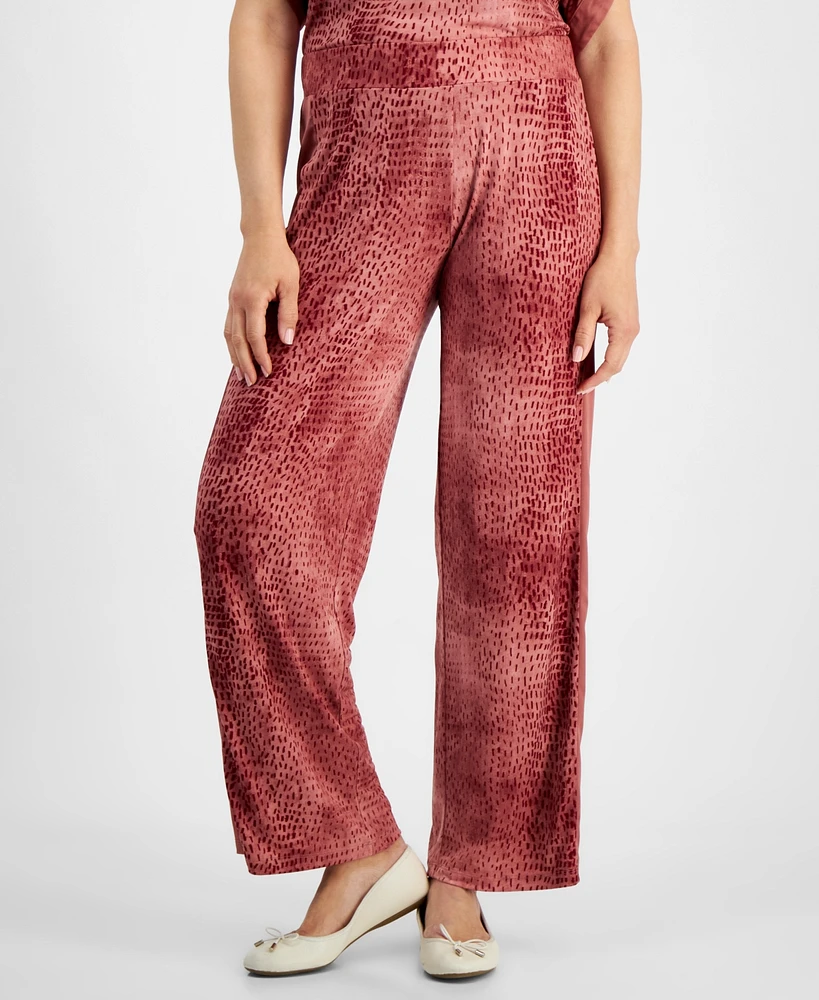 Jm Collection Women's Printed Satin Side-Trim Pants, Created for Macy's