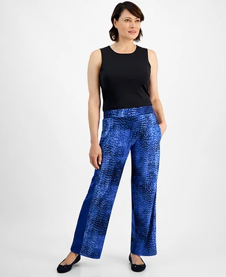 Jm Collection Women's Printed Satin Side-Trim Pants, Created for Macy's