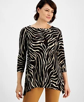 Jm Collection Women's Zebra Print Swing Jacquard Top, Created for Macy's