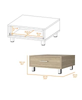 Fm Furniture Myers coffee table, four legs, top board, metal handle and a drawer with metal rail