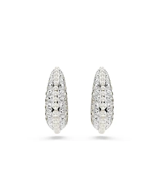 Swarovski Crystal Pearl, Round Cut, White, Rhodium Plated Sublima Drop Earrings