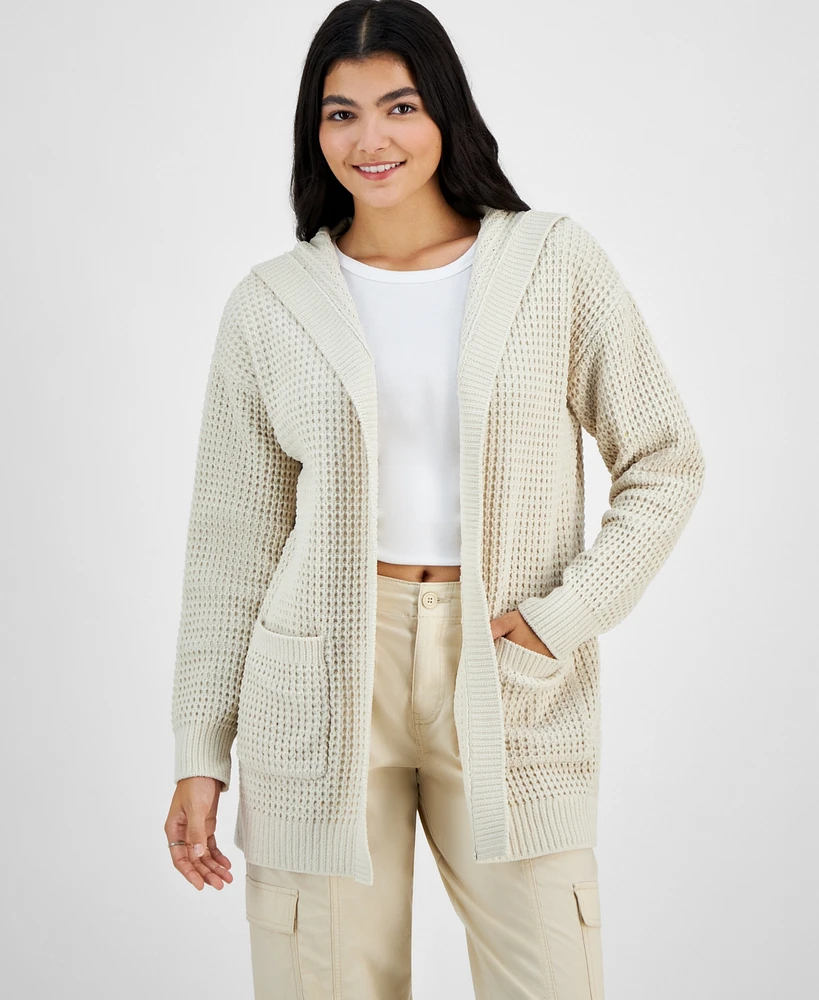 Hooked Up by Iot Juniors' Chenille Open Front Cardigan