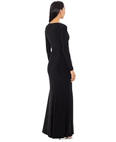 Xscape Women's Long-Sleeve Draped Contrast-Slit Dress