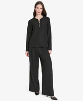 Halston Women's Zip-Front Hi-Low Side-Slit Blouse