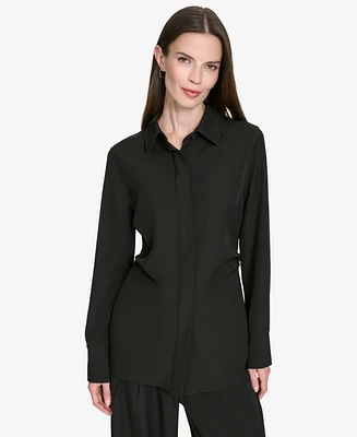 Halston Women's Button-Down Side-Ruched Blouse