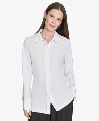 Halston Women's Button-Down Side-Ruched Blouse