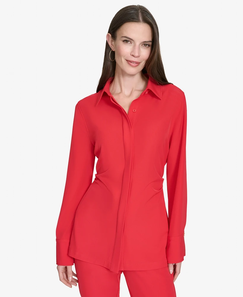 Halston Women's Button-Down Side-Ruched Blouse