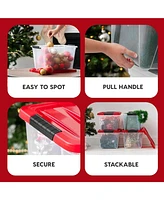 Iris Usa 4Pack 19qt Christmas Plastic Storage Bin with Lid and Secure Latching Buckles, Clear/Red