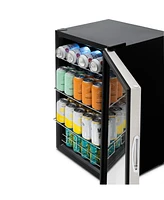 Newair 100 Can Beverage Fridge with Glass Door, Small Freestanding Mini Fridge in Stainless Steel, Perfect for Beer, Snacks or Soda