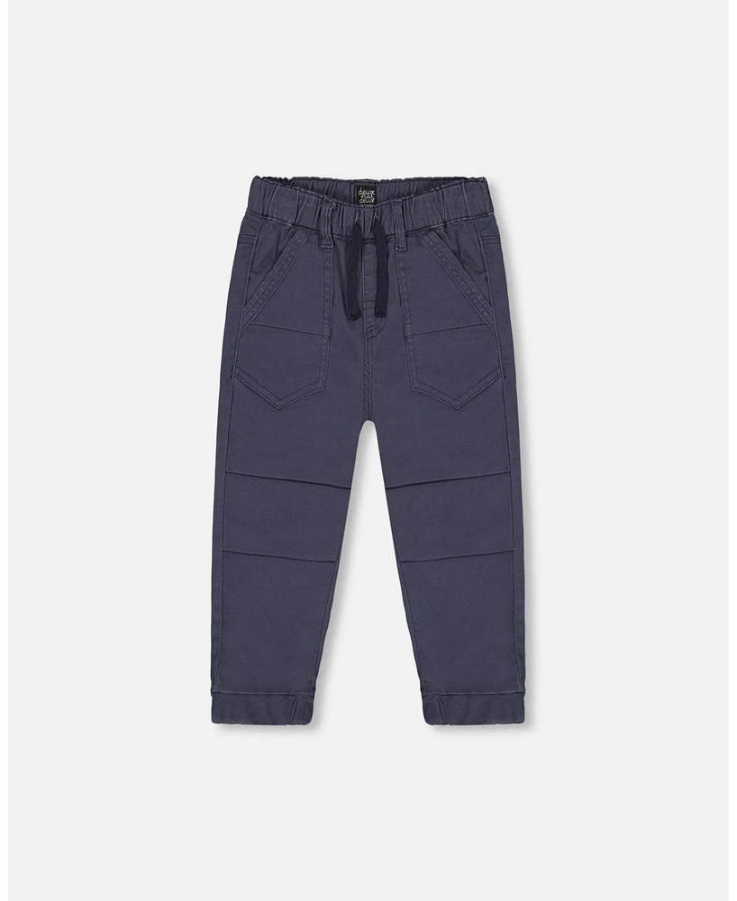 Deux par Toddler Boys Stretch Twill Pleated Knee Jogger Pants Dark Grey - Toddler|Child