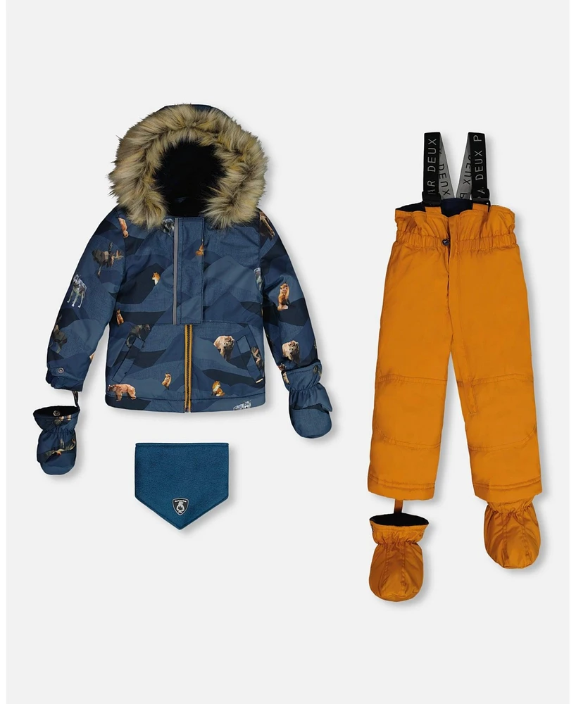 Deux par Baby Boy Two Piece Snowsuit Ochre And Navy Printed Mountains - Infant|Toddler