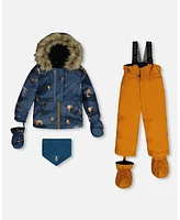 Deux par Baby Boy Two Piece Snowsuit Ochre And Navy Printed Mountains - Infant|Toddler