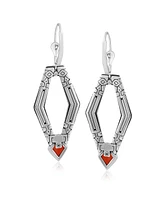 American West Jewelry Sterling Silver and Geometric Shape Red Agate Gemstone Lever Back Earrings