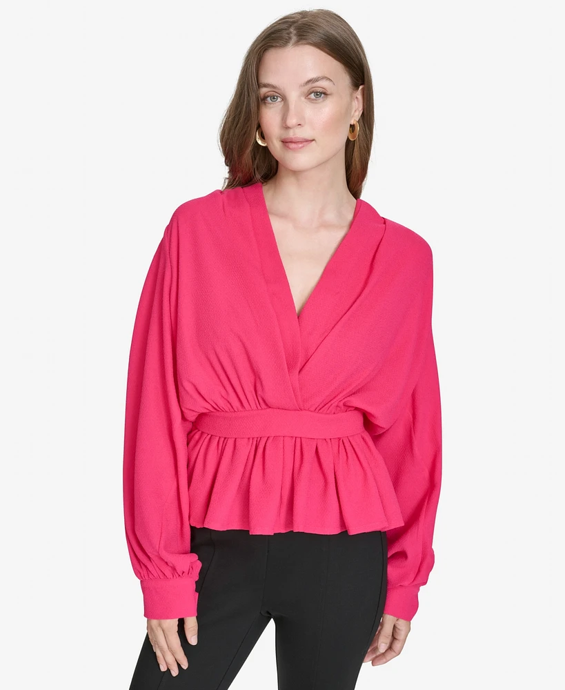 Halston Women's Tie-Waist Balloon-Sleeve Peplum Top