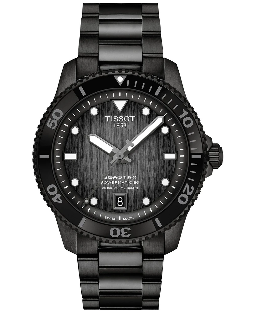 Tissot Men's Swiss Automatic Seastar 1000 Powermatic 80 Black Pvd Stainless Steel Bracelet Watch 40mm