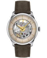 Tissot Men's Swiss Automatic Chemin Des Tourelles Skeleton Brown Leather Strap Watch 39mm