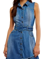 Free People Women's Beau Denim Asymmetrical Tiered Dress