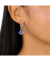 American West Jewelry Sterling Silver and Pear Shape Denim Lapis Gemstone Fan Lever Back Earrings