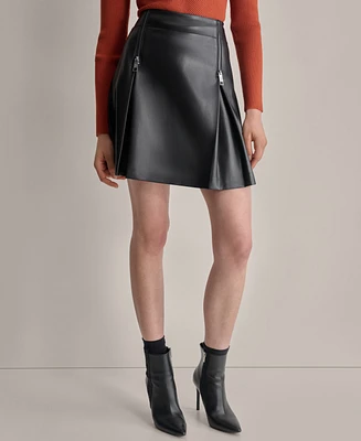 Dkny Women's Faux-Leather Pleated Mini Skirt