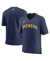 Nike Men's Navy Milwaukee Brewers Authentic Collection Pregame Raglan Performance V-Neck T-Shirt