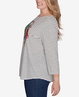 Ruby Rd. Plus Boat Neck Holiday Truck Printed Striped Top