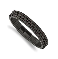 Chisel Stainless Steel Black Ip-plated Black Leather Bracelet