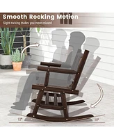 Costway 2 Pcs Patio Rocking Bench Carbonized Wood Double Rocker Chair with Ergonomic Seat