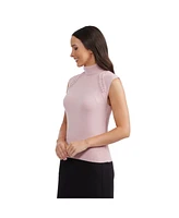 Ellen Tracy Women's Sleeveless Turtleneck Sweater with Braid Detail