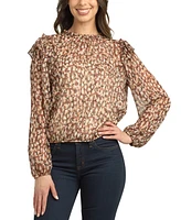 Bcx Juniors' Animal-Print High-Neck Elastic-Hem Top