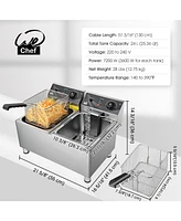 Yescom WeChef Commercial Deep Fryer 24L Dual Tank Electric Deep Fryers with Basket Stainless Steel Countertop Fryer for Restaurant Use, Two 6-15 Phase