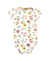 Hudson Baby Girls Cotton Bodysuits, Soft Painted Floral 5-Pack