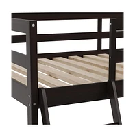 Emma+Oliver Ridley Twin Wood Loft Bed Frame With Protective Guardrails And Integrated Desk Ladder For Use Any 6-8" Thick Mattress