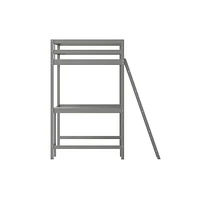 Emma+Oliver Ridley Twin Wood Loft Bed Frame With Protective Guardrails And Integrated Desk Ladder For Use Any 6-8" Thick Mattress