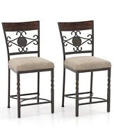 Slickblue Set of 2 25 inches Bar Stools with Rust-proof Metal Frame and Soft Sponge Seat-Brown