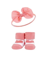 Hudson Baby Baby Girls Headband and Socks Giftset, Blush White, One