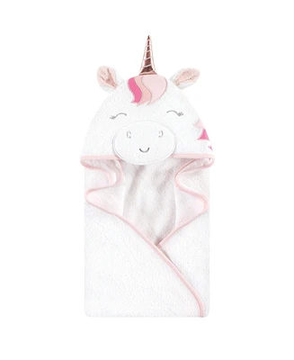 Hudson Baby Infant Girl Cotton Animal Face Hooded Towel, Rose Unicorn, One Size