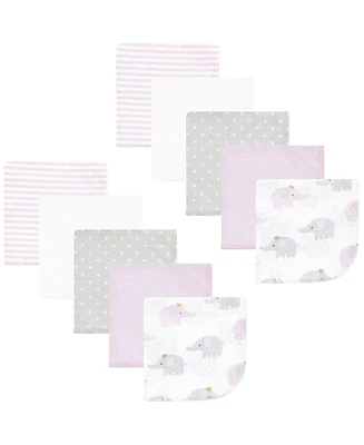 Hudson Baby Infant Girl Flannel Cotton Washcloths, Lilac Elephants Pack