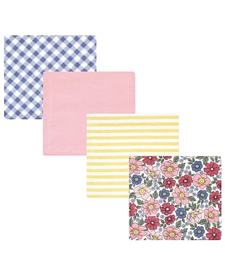 Hudson Baby Infant Girl Cotton Rich Flannel Receiving Blankets, Pink Blue Pretty Floral, One Size