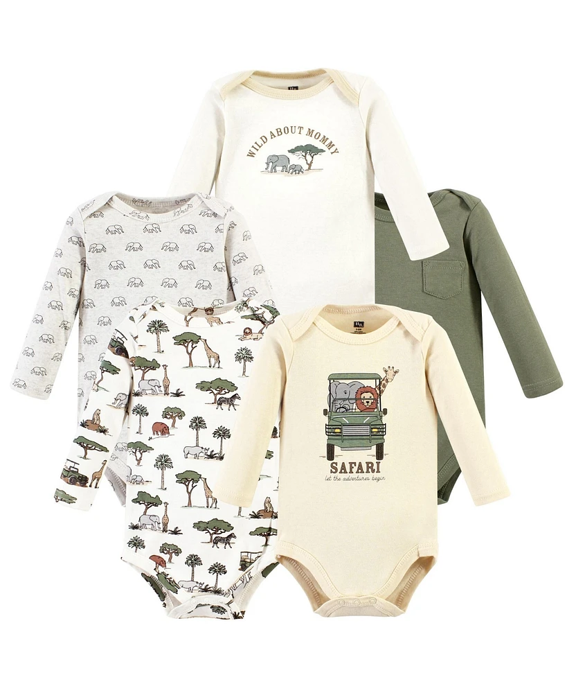 Hudson Baby Boys Cotton Long-Sleeve Bodysuits, Going on safari 5-Pack - 5