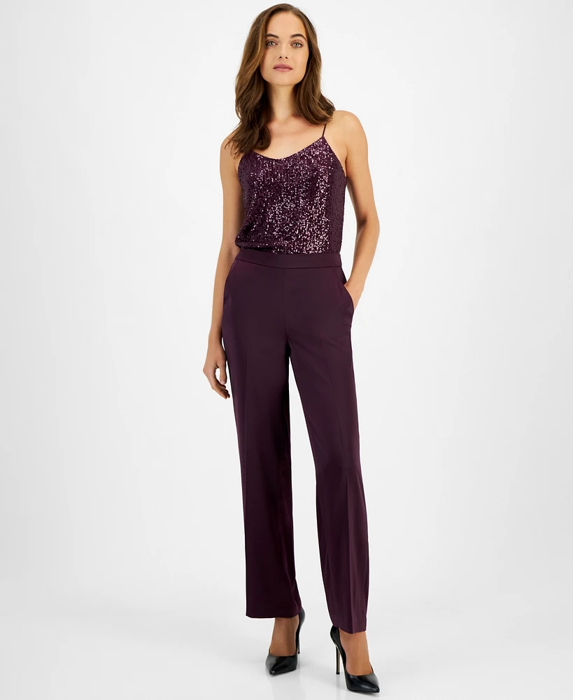 Anne Klein Women's Pull-On High-Rise Satin Pants